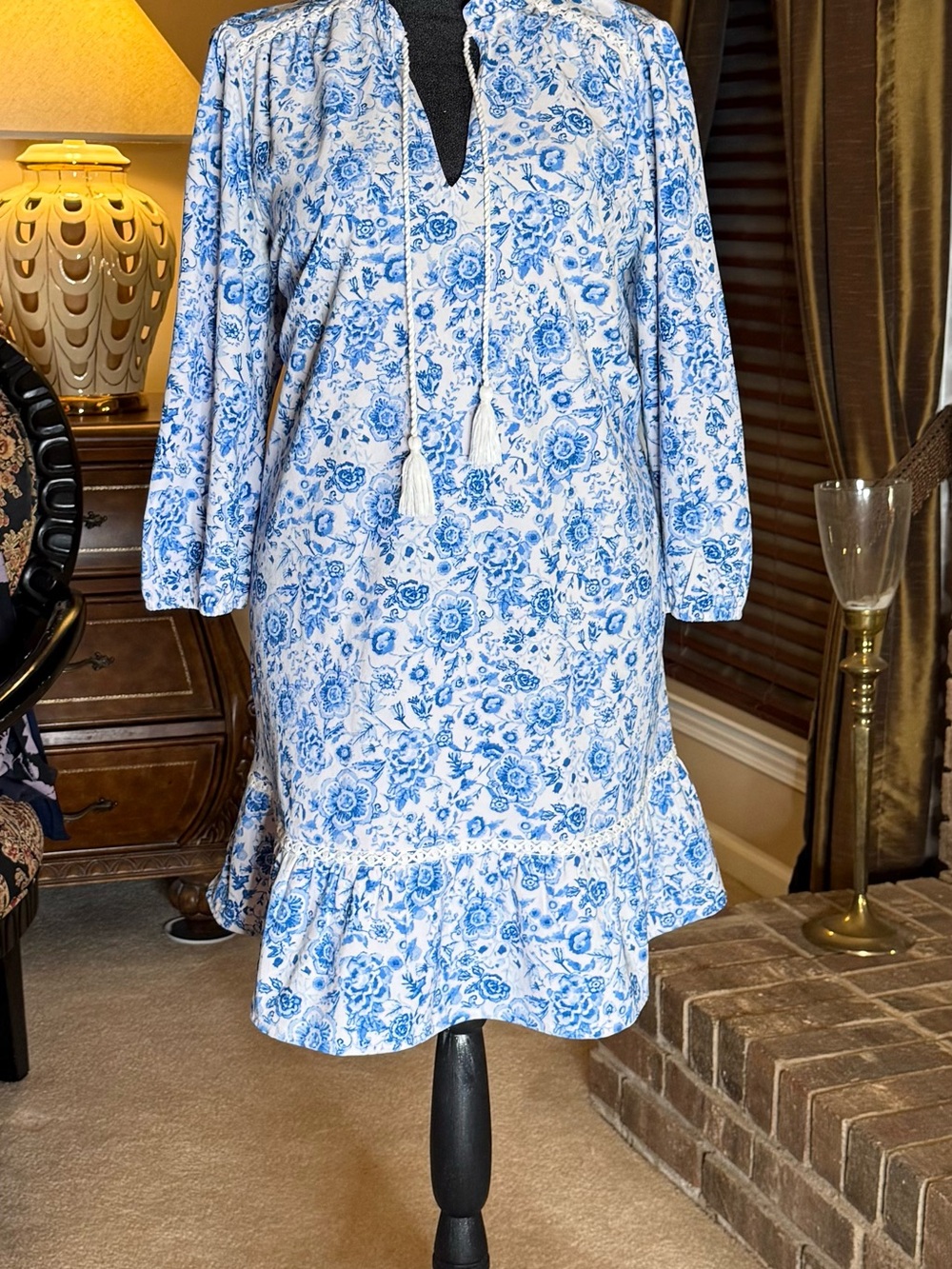 Crown and Ivy Floral Floral Porcelain Print Dress Cottagecore XL